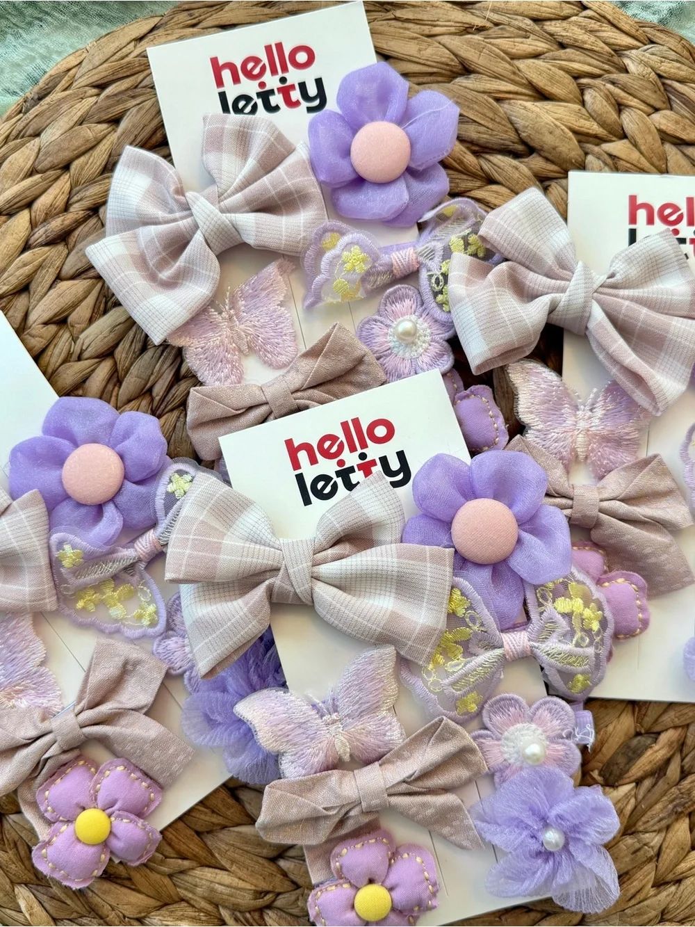 Pastel Flower & Bow Hair Clip Set 8pc- Lavender, Pink, Blue, Green, Yellow, Mint